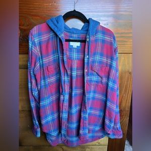 American Eagle Hooded Distressed Flannel
